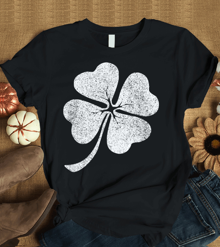 White Four Leaf Clover Grunge Texture T-Shirt