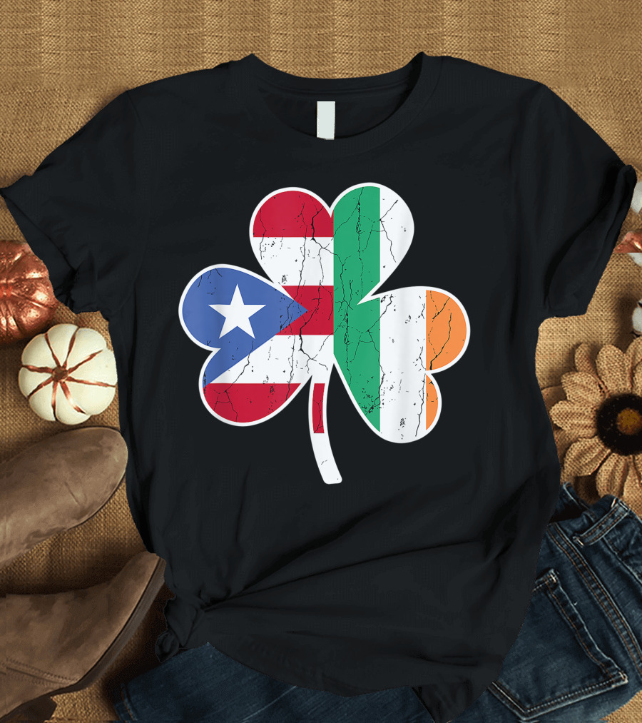 Ireland Irish Puerto Rican Shamrock Flag Combination T-Shirt