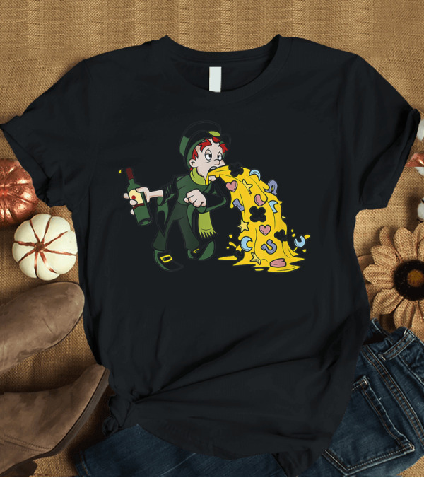 T-Shirt: Un Lucky Leprechaun Puking Clovers Hearts Horseshoes and Stars T-Shirt Un Lucky Leprechaun Puking Clovers Hearts Horseshoes and Stars T-Shirt