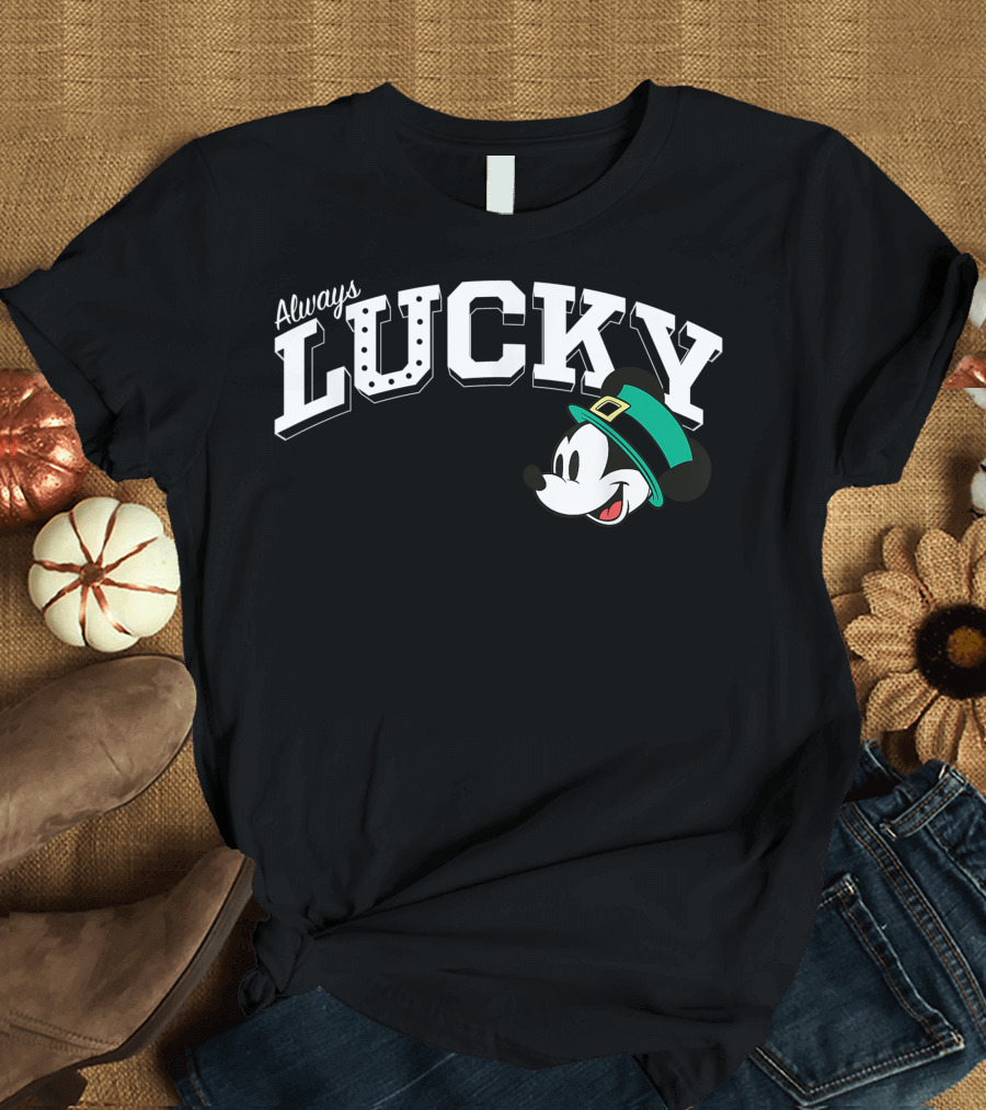 Always Lucky Mickey Mouse with Green Leprechaun Hat T-Shirt