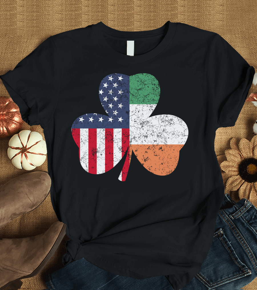Usa Flag Irish St Patricks Day Shamrock T-Shirt