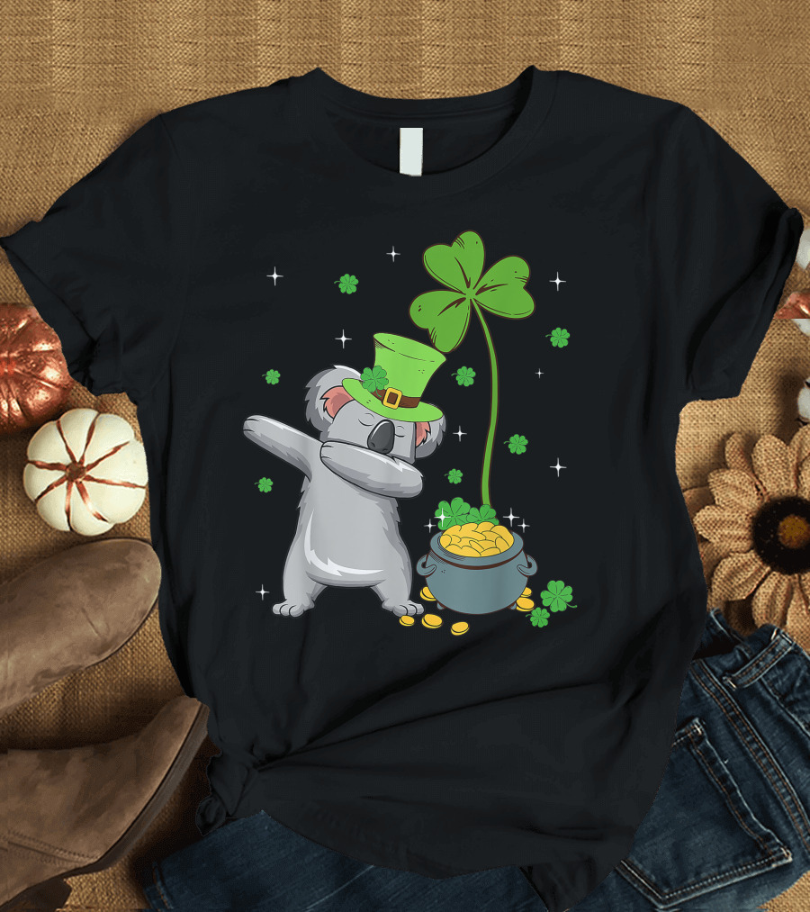 Shamrock Dabbing Leprechaun Koala with Pot of Gold T-Shirt