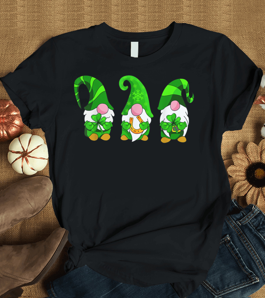 Irish Gnomies St. Patrick's Day Gnome Lucky Shamrock Green Hat Trio T-Shirt