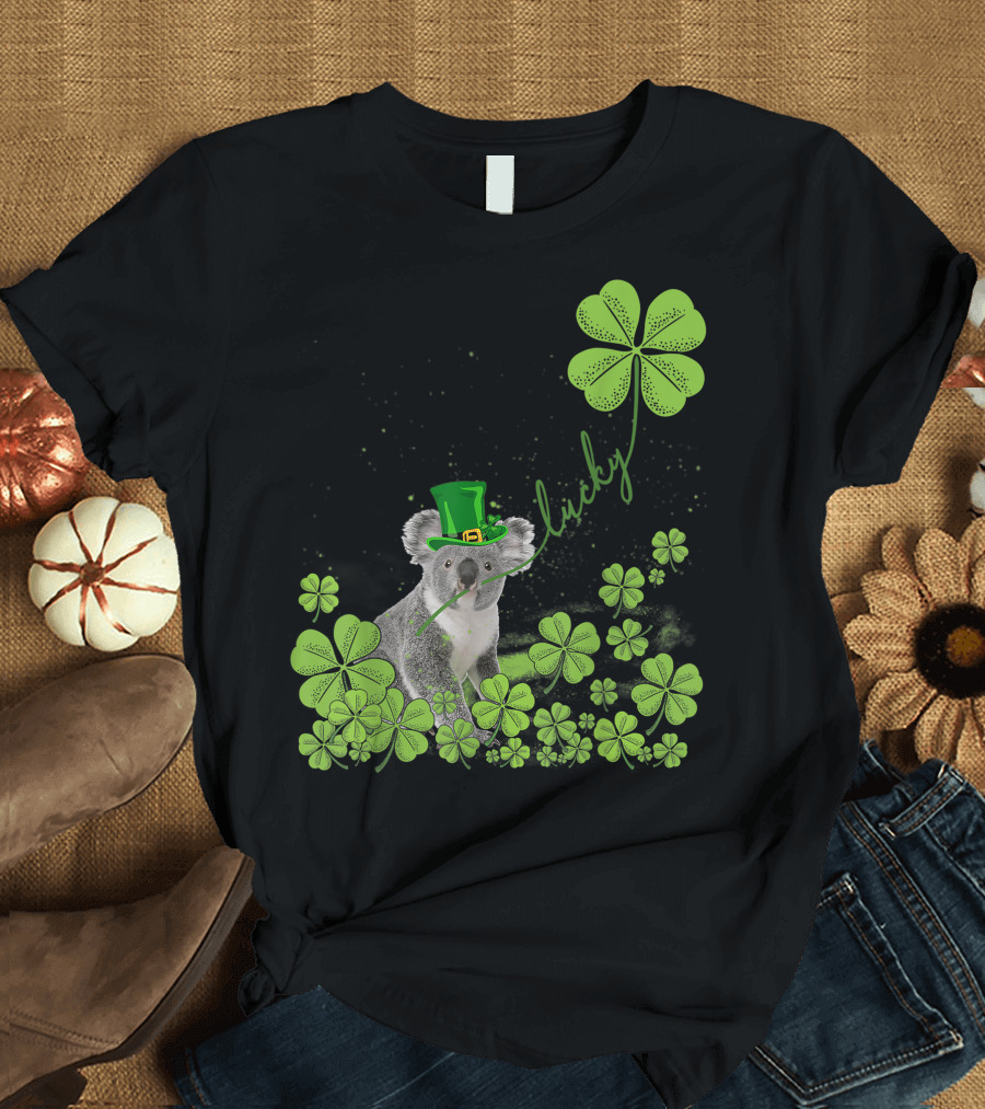 Lucky Koala with Shamrock and Green Hat T-Shirt
