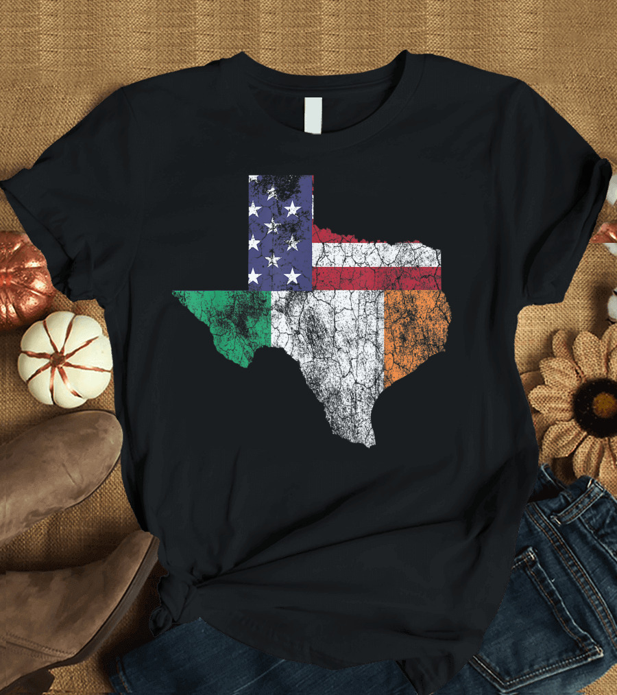 St. Patrick's Day Texas Map Irish American Flag Ireland Paddy T-Shirt