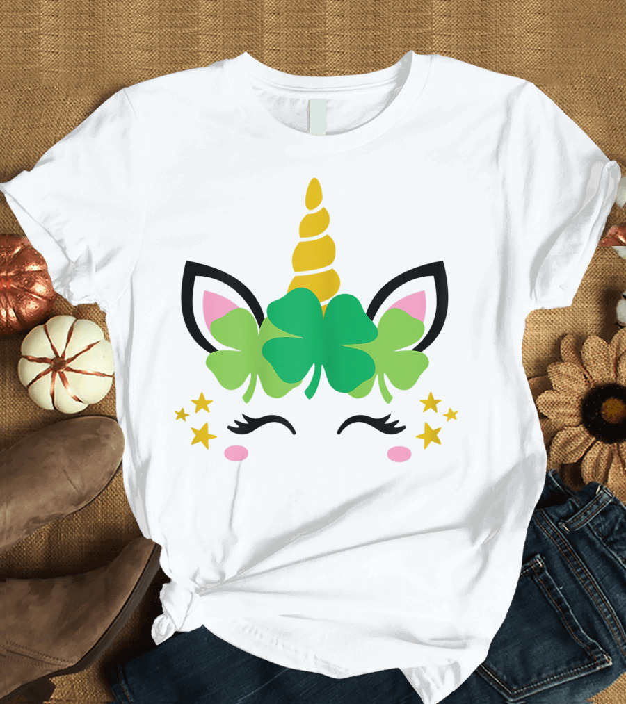 Unicorn Face Clover St. Patrick's Day Stars T-Shirt