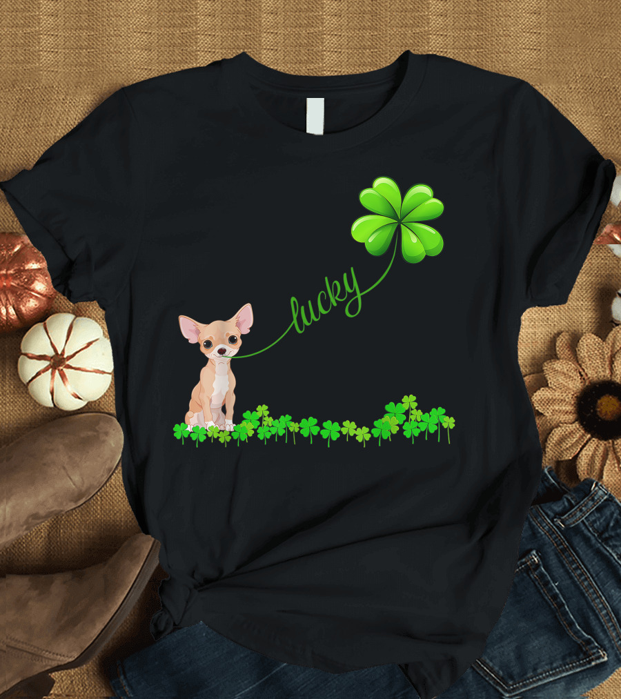 Irish Lucky Chihuahua with Shamrock and Clover Elements T-Shirt