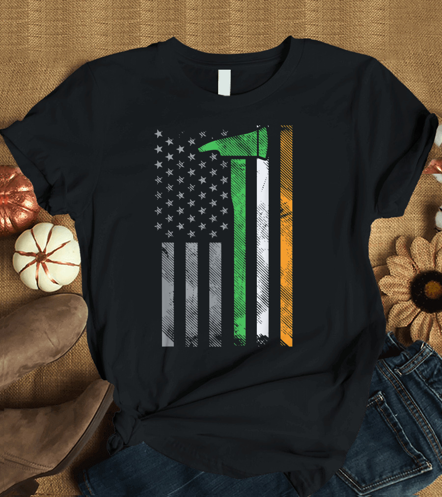 Irish American Flag Firefighter Axe USA Fire Rescue T-Shirt