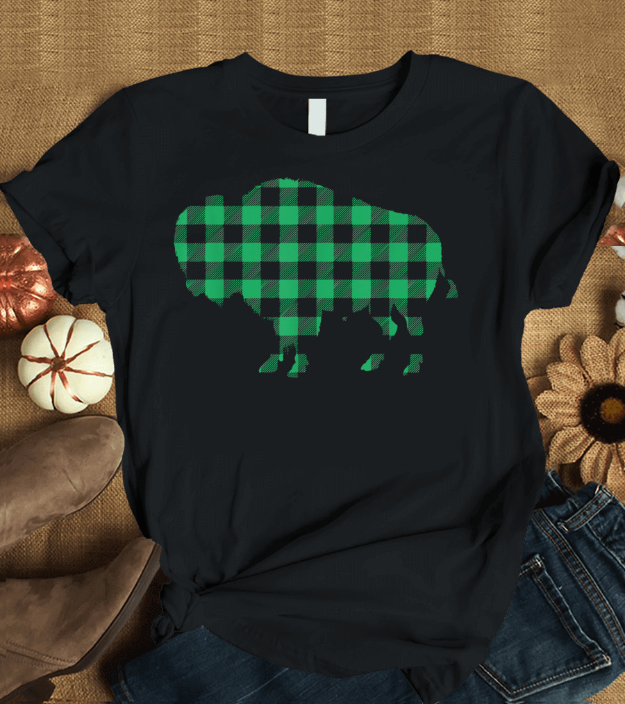 Buffalo Plaid Green Bison Checkered T-Shirt