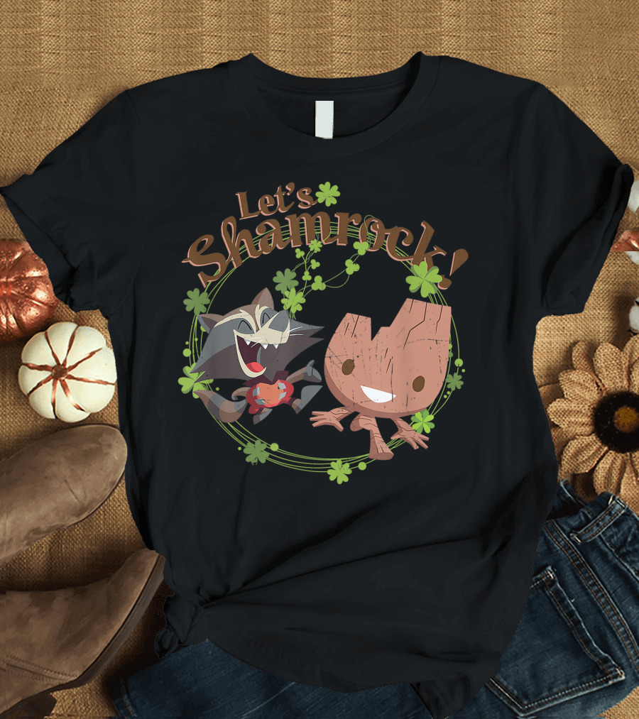 Marvel Rocket Groot Let's Shamrock Cute St. Patrick's Day T-Shirt