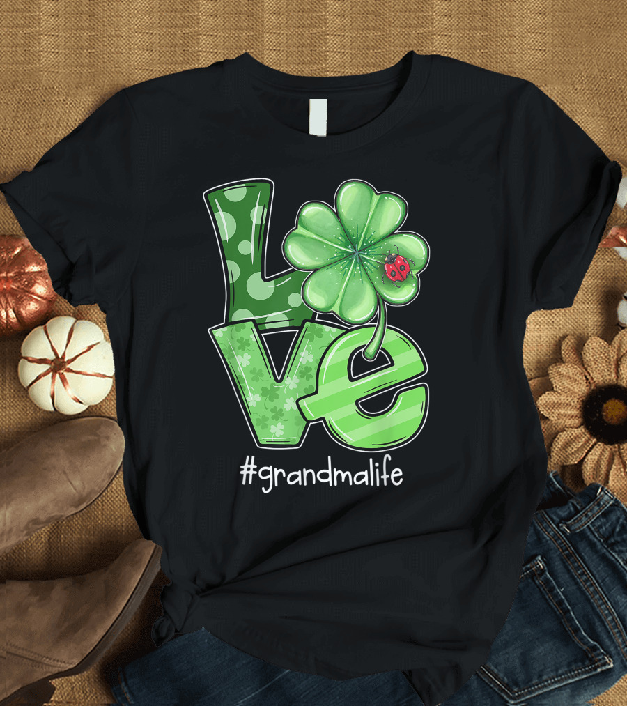 Love Irish Shamrock Ladybug #GrandmaLife T-Shirt