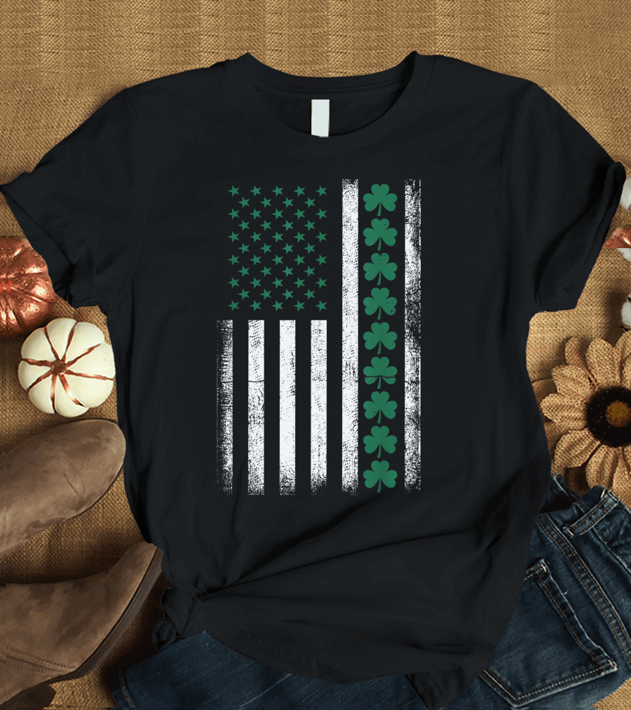 Irish Shamrock American Flag St. Patrick's Day T-Shirt