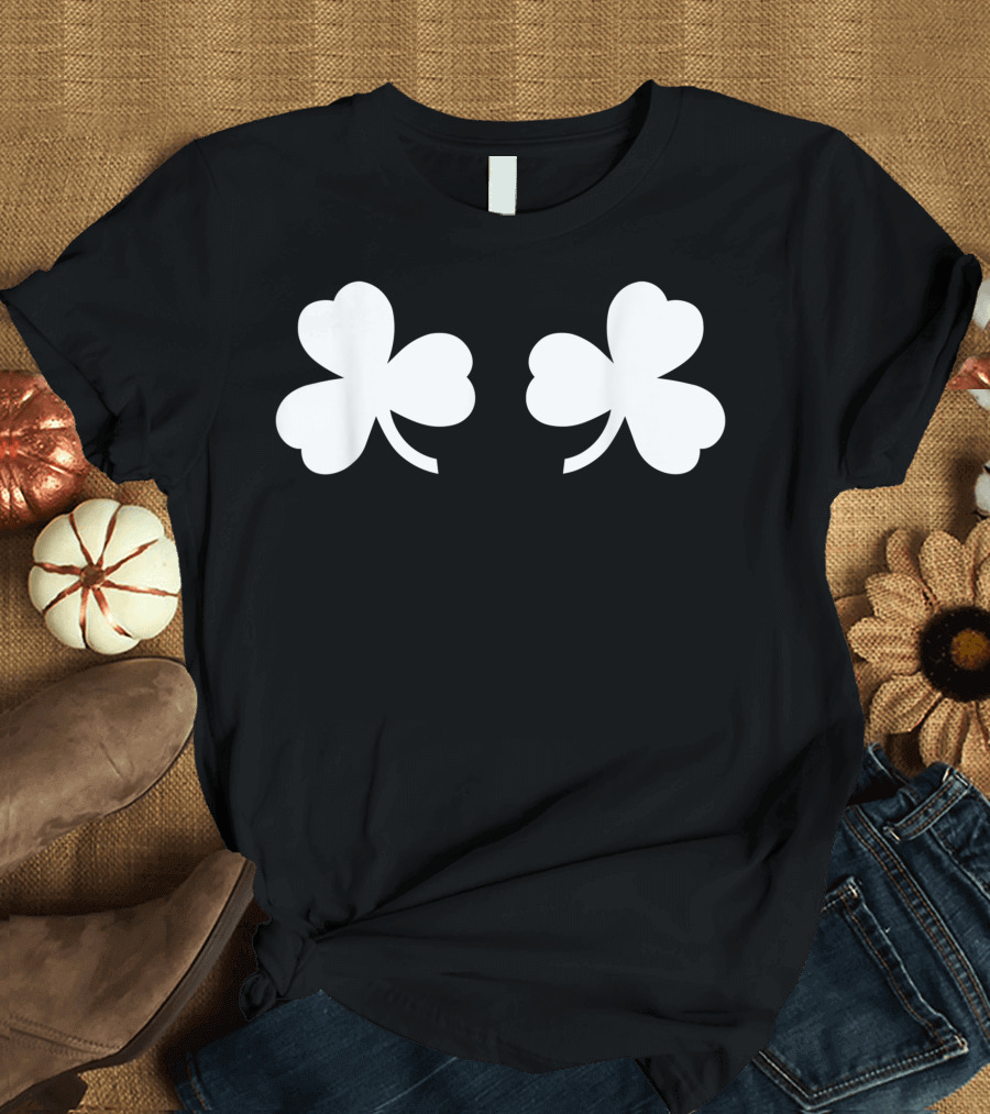 Shamrock Boobies Lucky Clovers Irish Breasts Adult Green T-Shirt