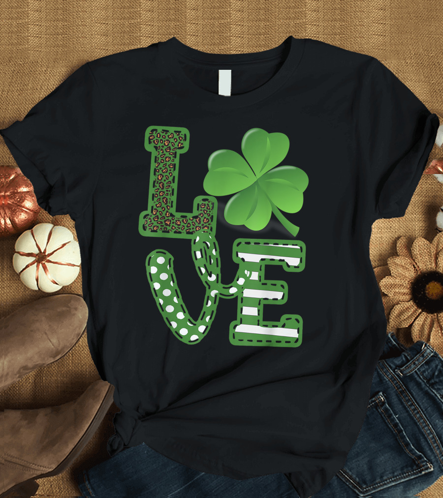 Love Shamrock Green Leopard Polka Dot Striped T-Shirt