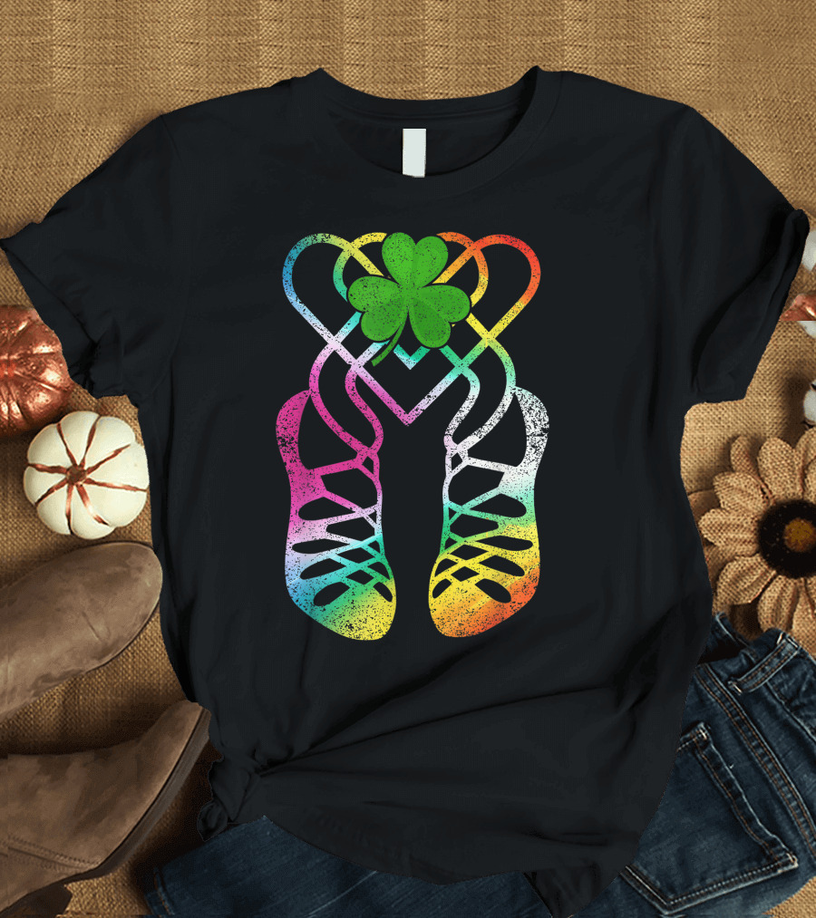 Irish Step Dancing Rainbow Celtic Knot Heart with Shamrock T-Shirt