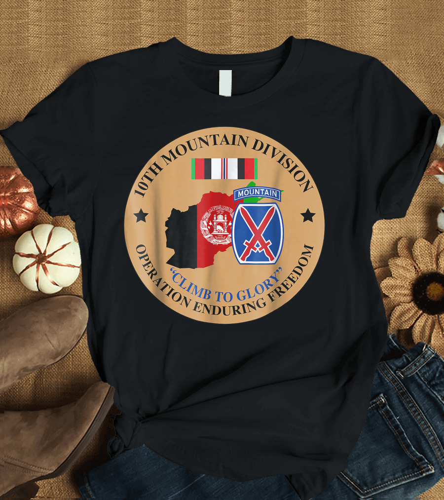 10th Mountain Division Veteran Operation Enduring Freedom Climb to Glory Afghan War T-Shirt