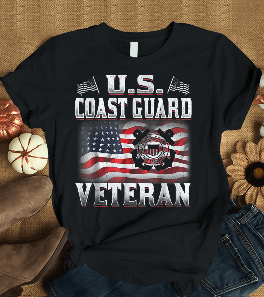 U.S. Coast Guard Veteran American Flag Emblem T-Shirt