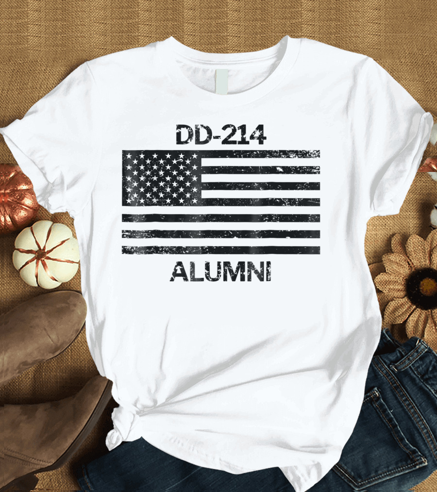 DD 214 Alumni Faded Grunge American Flag T-Shirt