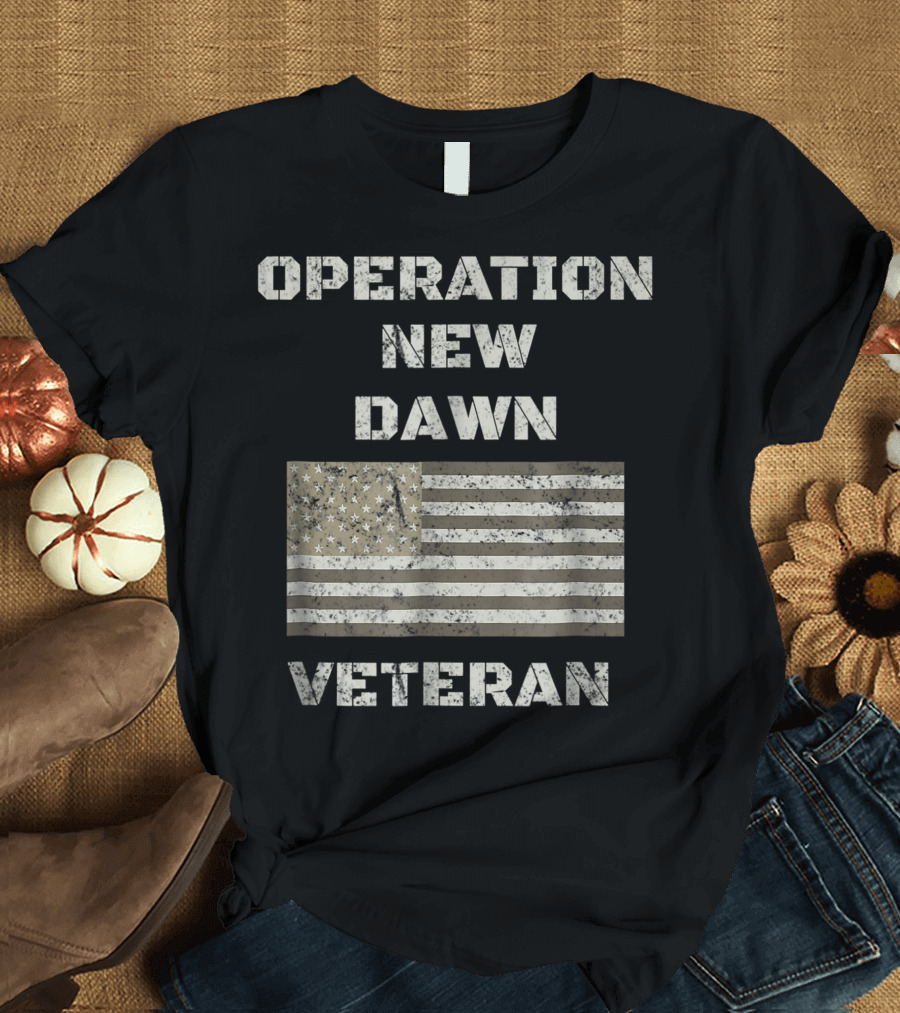 Operation New Dawn Veteran Distressed American Flag T-Shirt