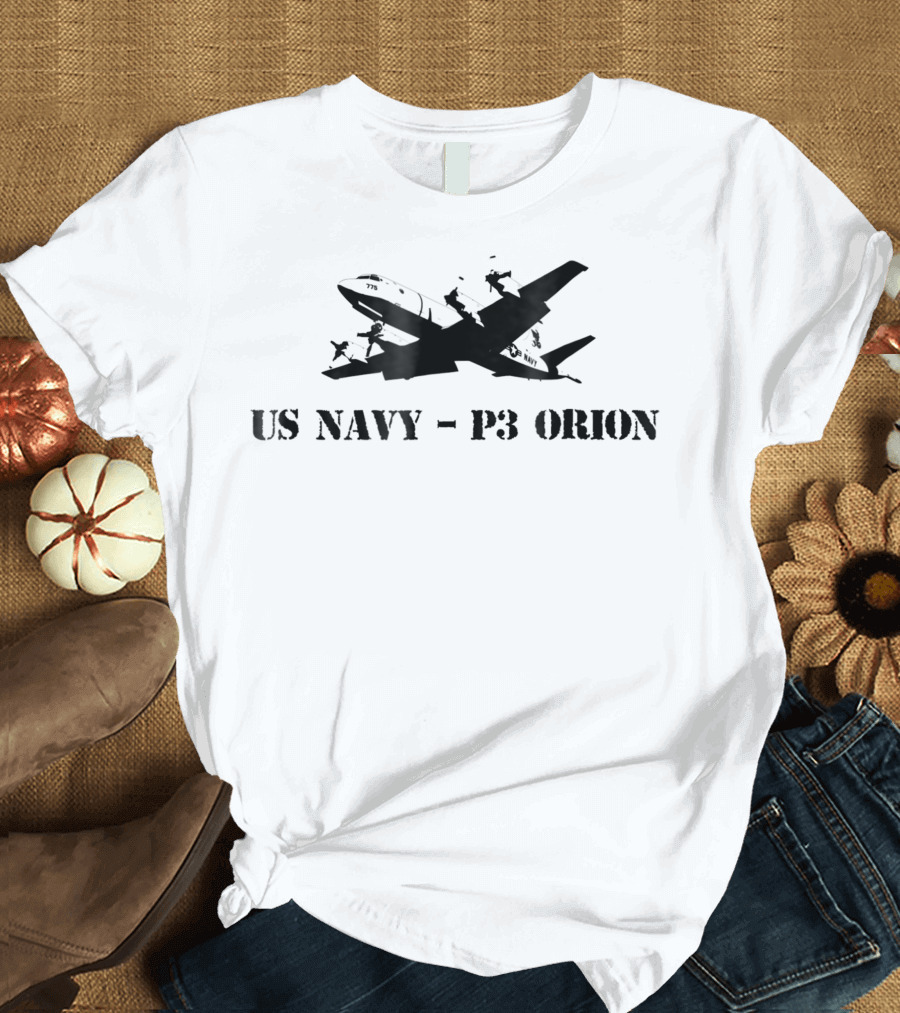 US Navy P3 Orion Aircraft Stencil Veteran Crew Aviation T-Shirt