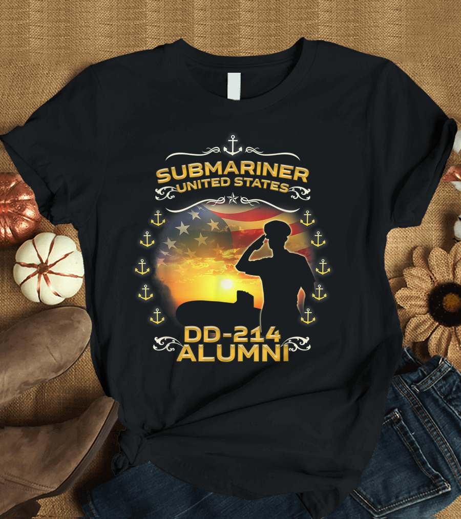 Submariner United States DD-214 Alumni American Flag Sunset T-Shirt