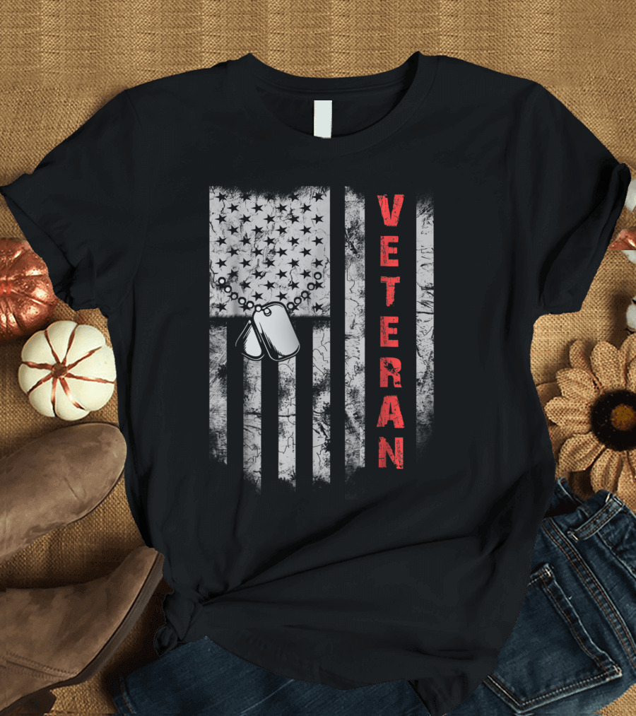 Veteran Dog Tags American Flag Veteran T-Shirt