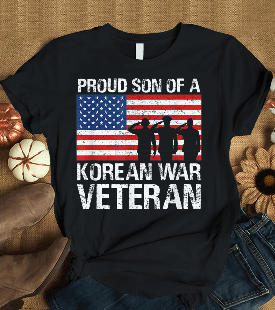 Proud Son of a Korean War Veteran American Flag Salute T-Shirt