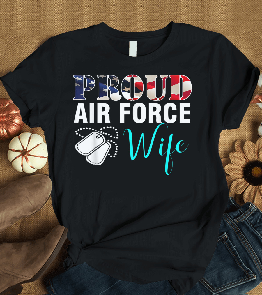 Proud Air Force Wife American Flag Dog Tags T-Shirt