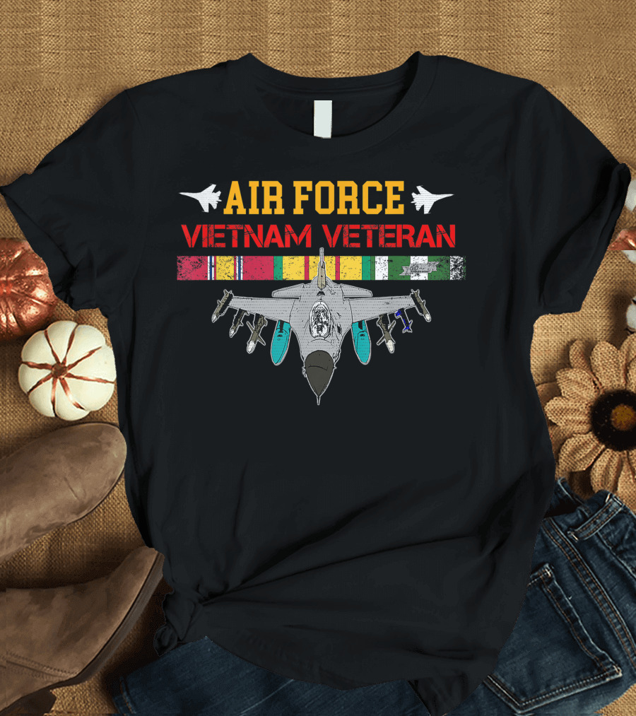 Air Force Vietnam Veteran Jet Fighter with Service Medals T-Shirt