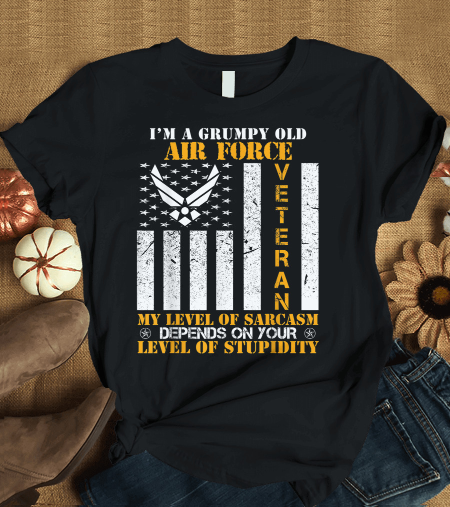 I'm A Grumpy Old Air Force Veteran My Level Of Sarcasm Depends On Your Level Of Stupidity T-Shirt