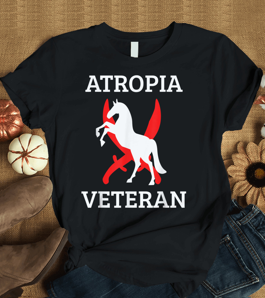 ATROPIA VETERAN White Horse on Red Sword Background T-Shirt