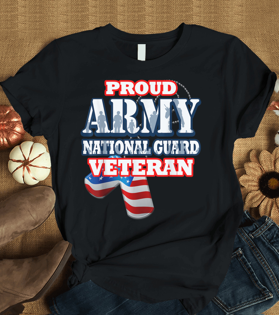 Proud Army National Guard Veteran USA Flag Dog Tag T-Shirt