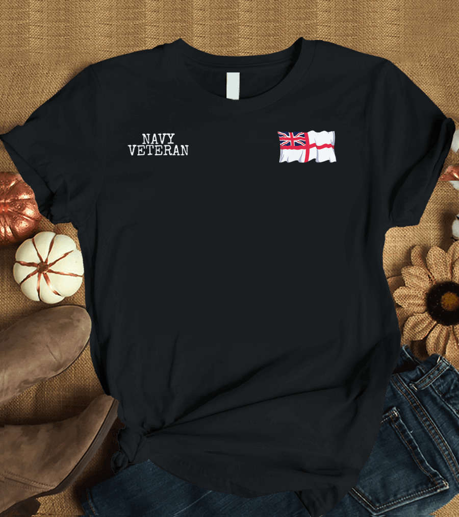 Navy Veteran Dad Proud Royal British White Ensign Flag T-Shirt