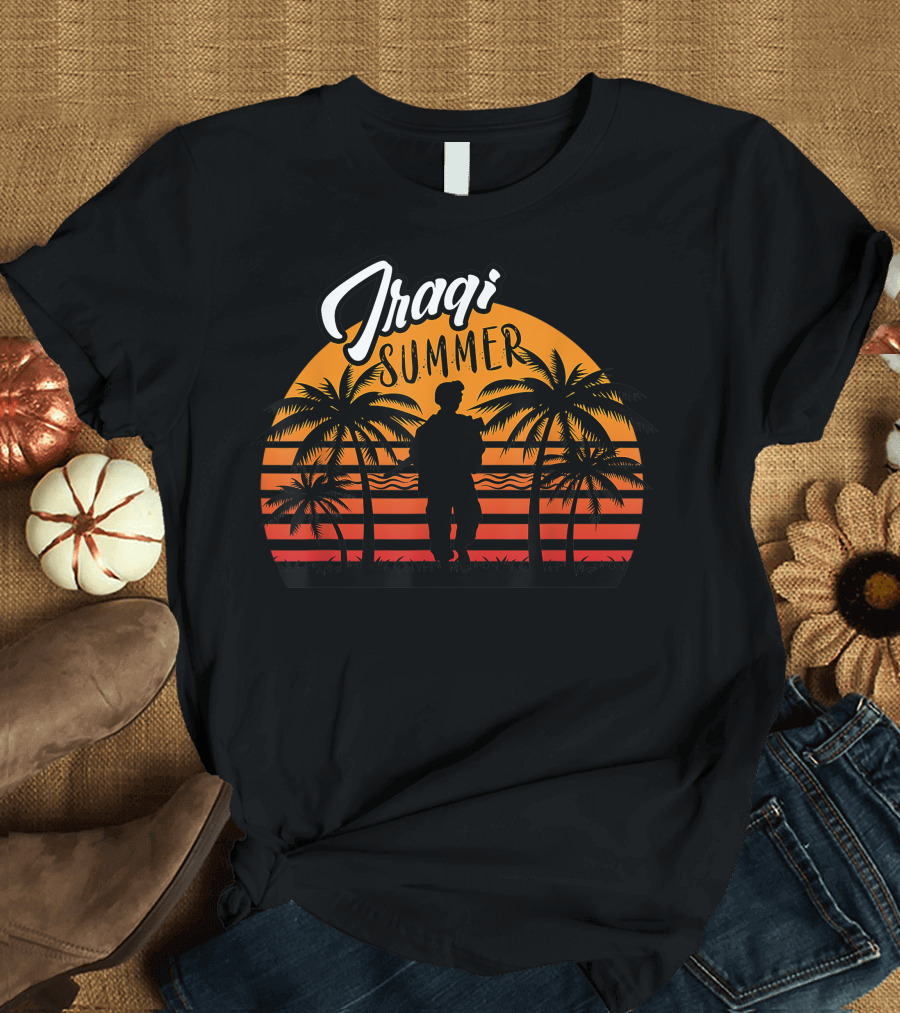 Iraqi Summer Veteran Funny Iraq Veteran Silhouette with Palm Trees T-Shirt