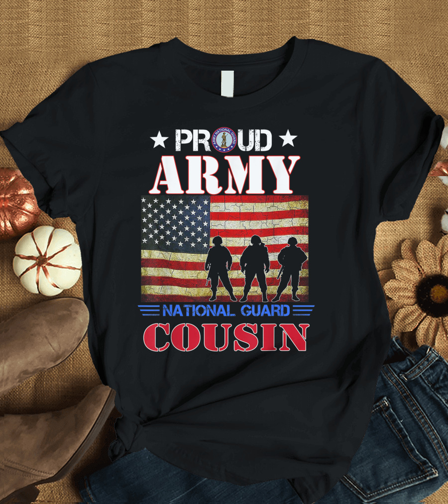 Proud National Guard Army Cousin American Flag Veteran T-Shirt