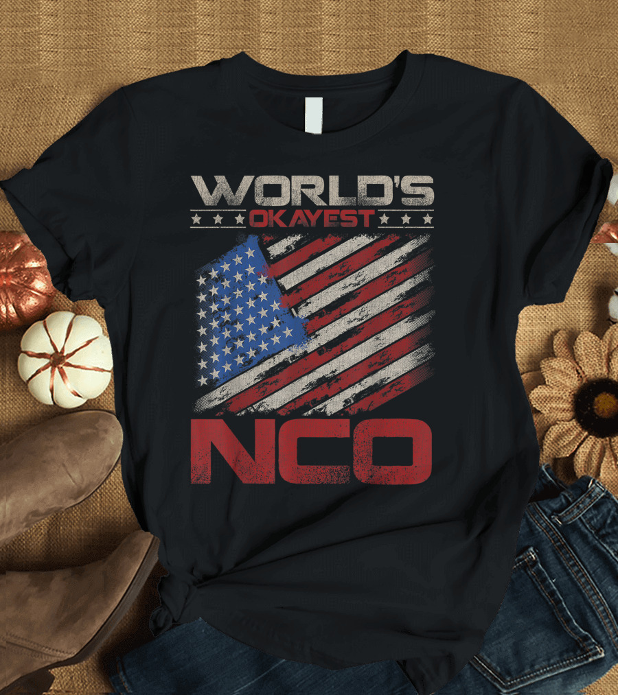World's Okayest NCO American Flag Veteran T-Shirt