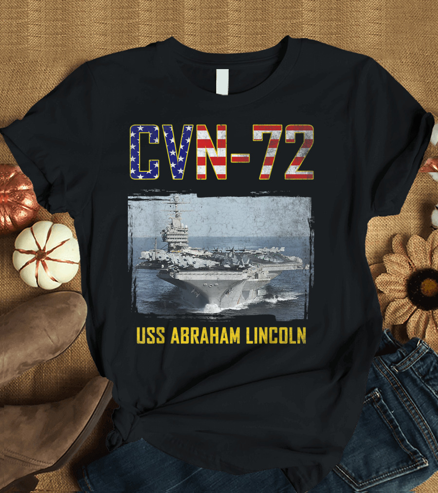CVN-72 USS Abraham Lincoln Aircraft Carrier Veteran American Flag T-Shirt