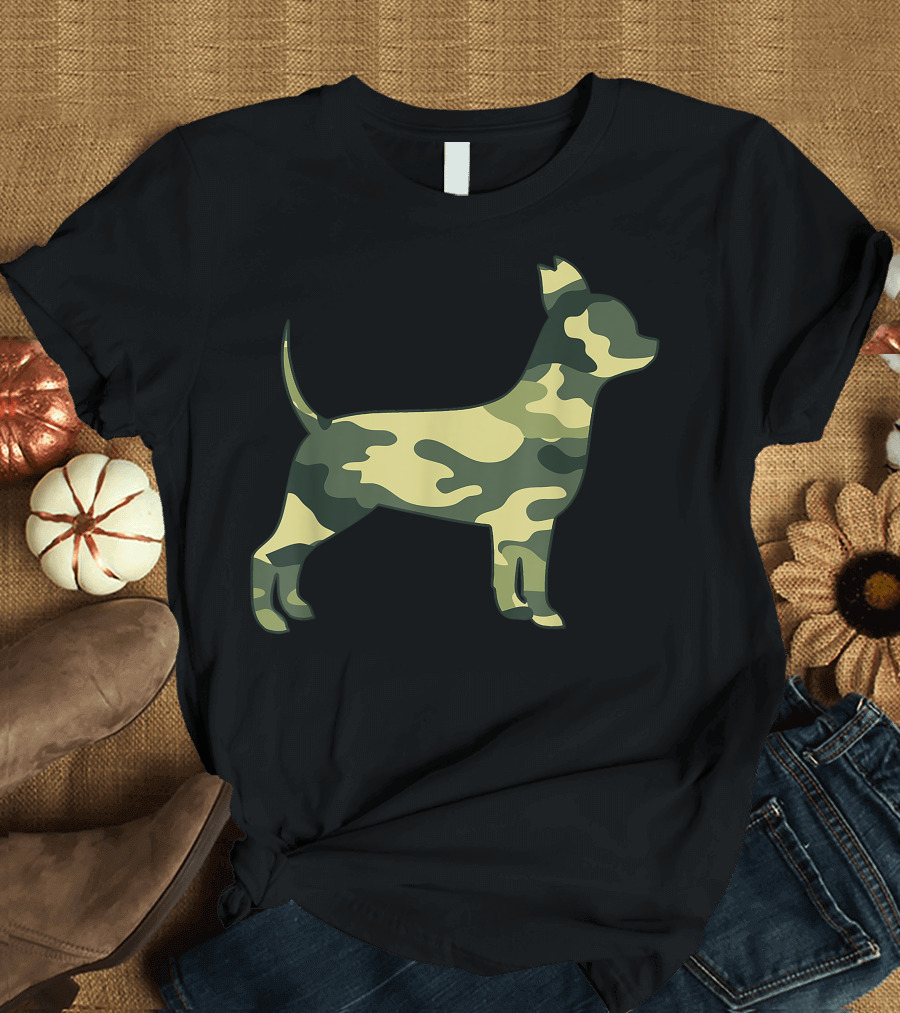 Military Camo Chihuahua US Dog Pup Veteran T-Shirt