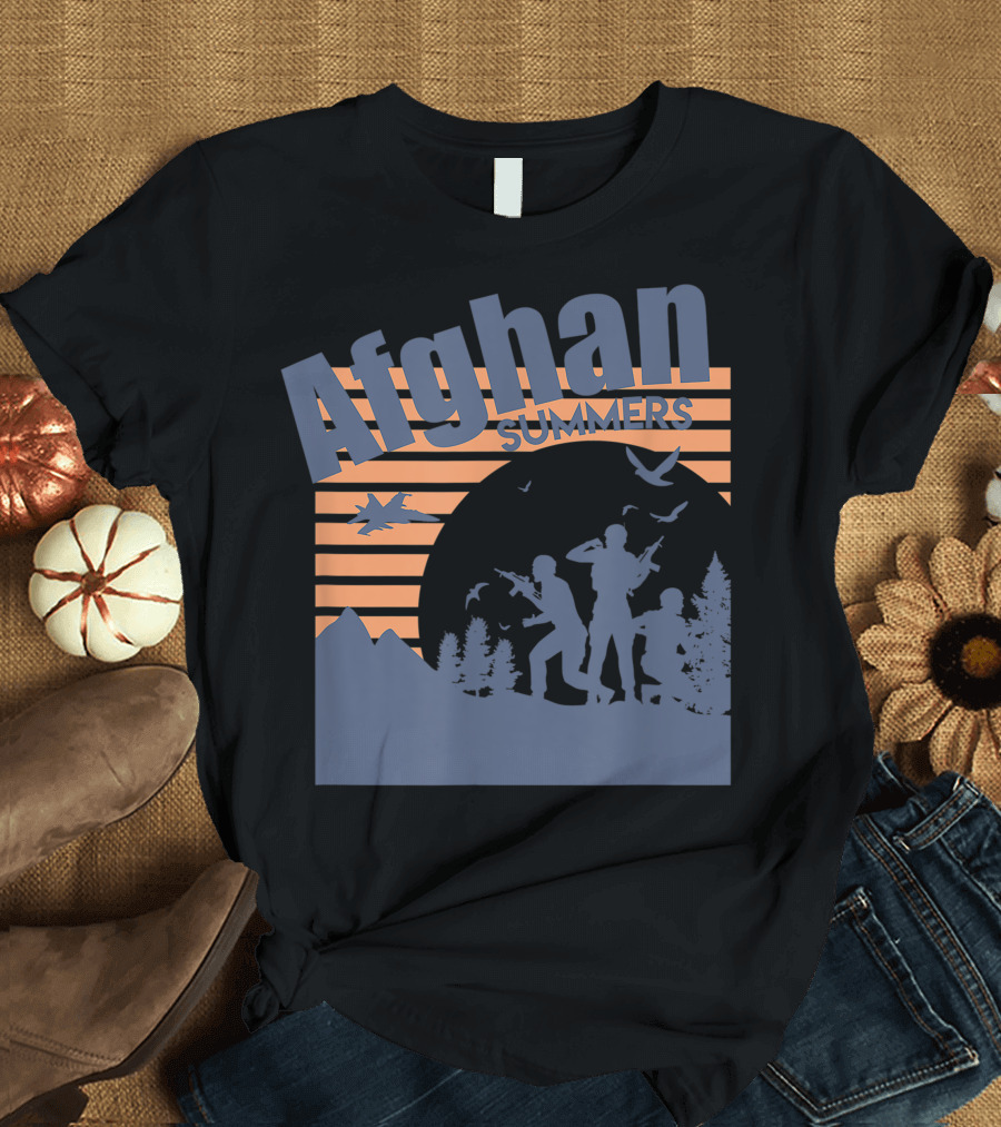 Afghan Summers Veteran Day Silhouette and Mountain Scene T-Shirt