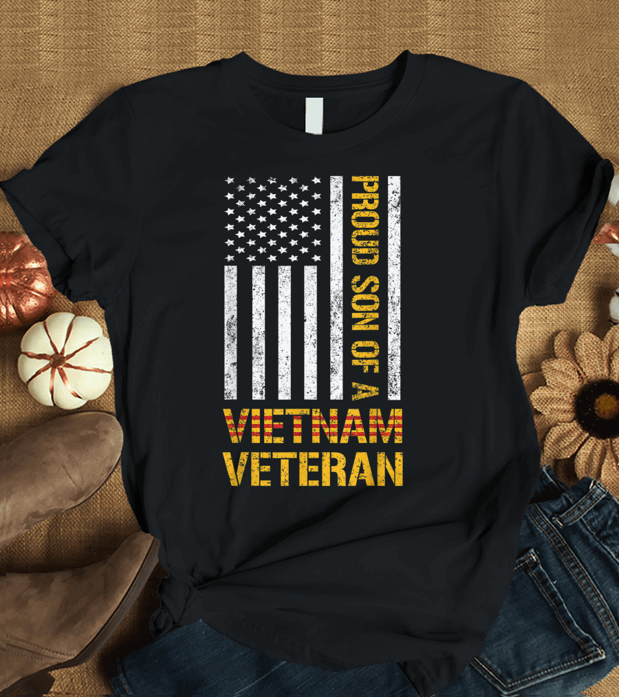 Proud Son of a Vietnam Veteran Vintage American Flag T-Shirt