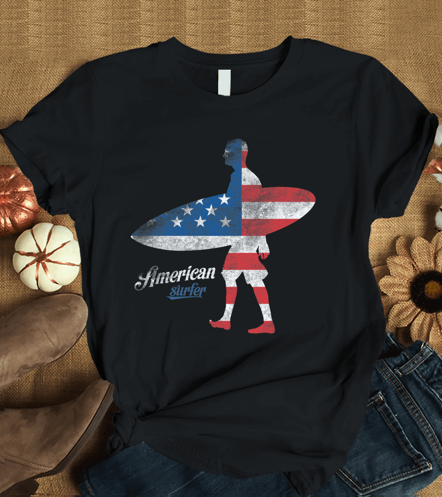 American Flag Surfer USA Love Surfing Patriot Surfer T-Shirt