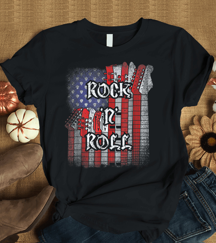 Rock N' Roll American Flag Guitar Independence Day USA T-Shirt
