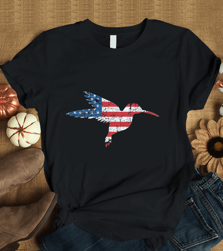 American Flag Hummingbird Bird ing Vintage T-Shirt