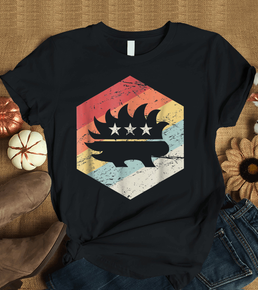 Retro Vintage Distressed American Porcupine Libertarian Stars Hexagon T-Shirt