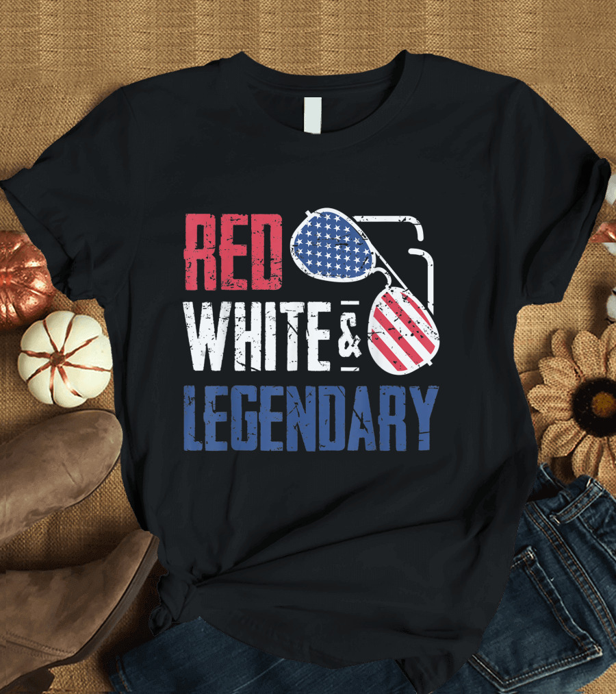 Red White Legendary American Flag Sunglasses 4th Of July T-Shirt