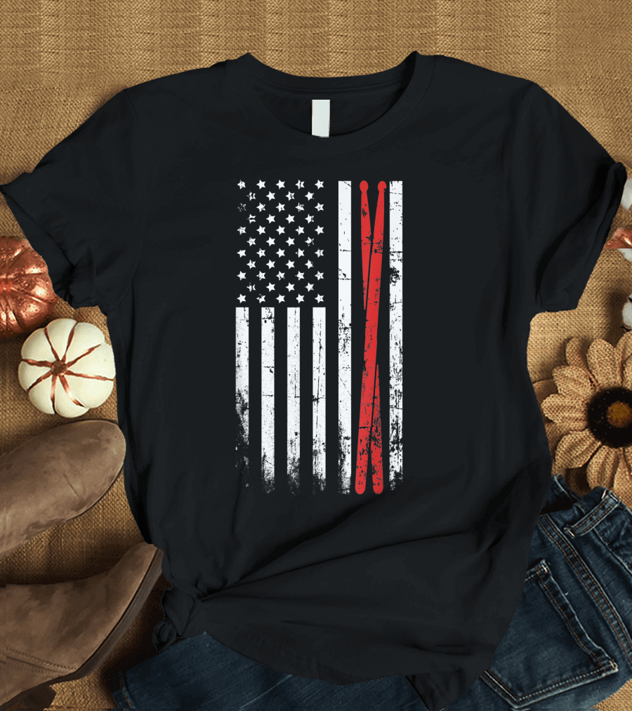 Vintage American Flag Drum Sticks for Drummers T-Shirt