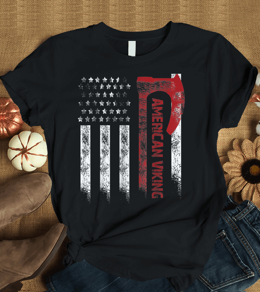 American Flag Stars and Stripes Viking Axe American Viking T-Shirt