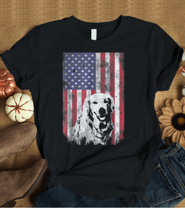 T-Shirt: Golden Retriever American Flag 4th of July Patriotic T-Shirt Golden Retriever American Flag 4th of July Patriotic T-Shirt