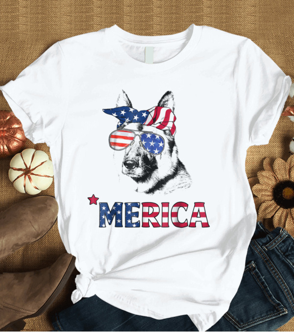 T-Shirt: German Shepherd 'Merica USA American Flag Mom 4th of July T-Shirt German Shepherd 'Merica USA American Flag Mom 4th of July T-Shirt