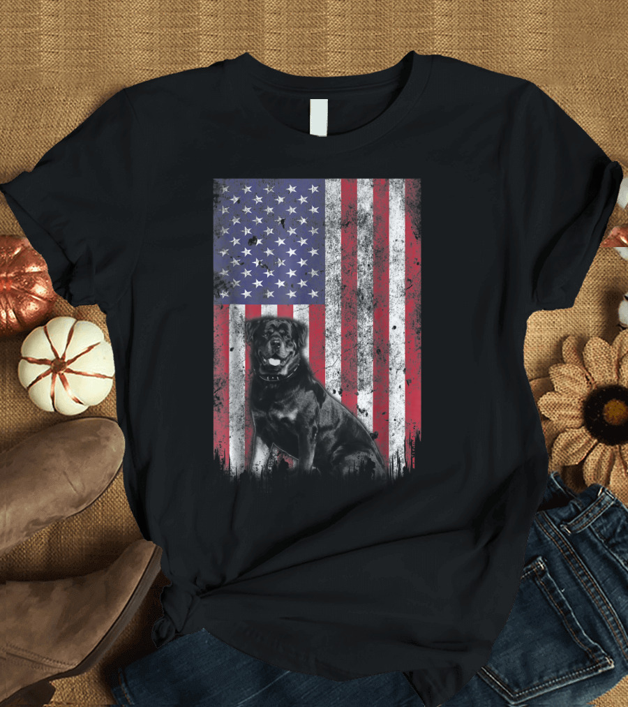American Flag Rottweiler 4th of July T-Shirt